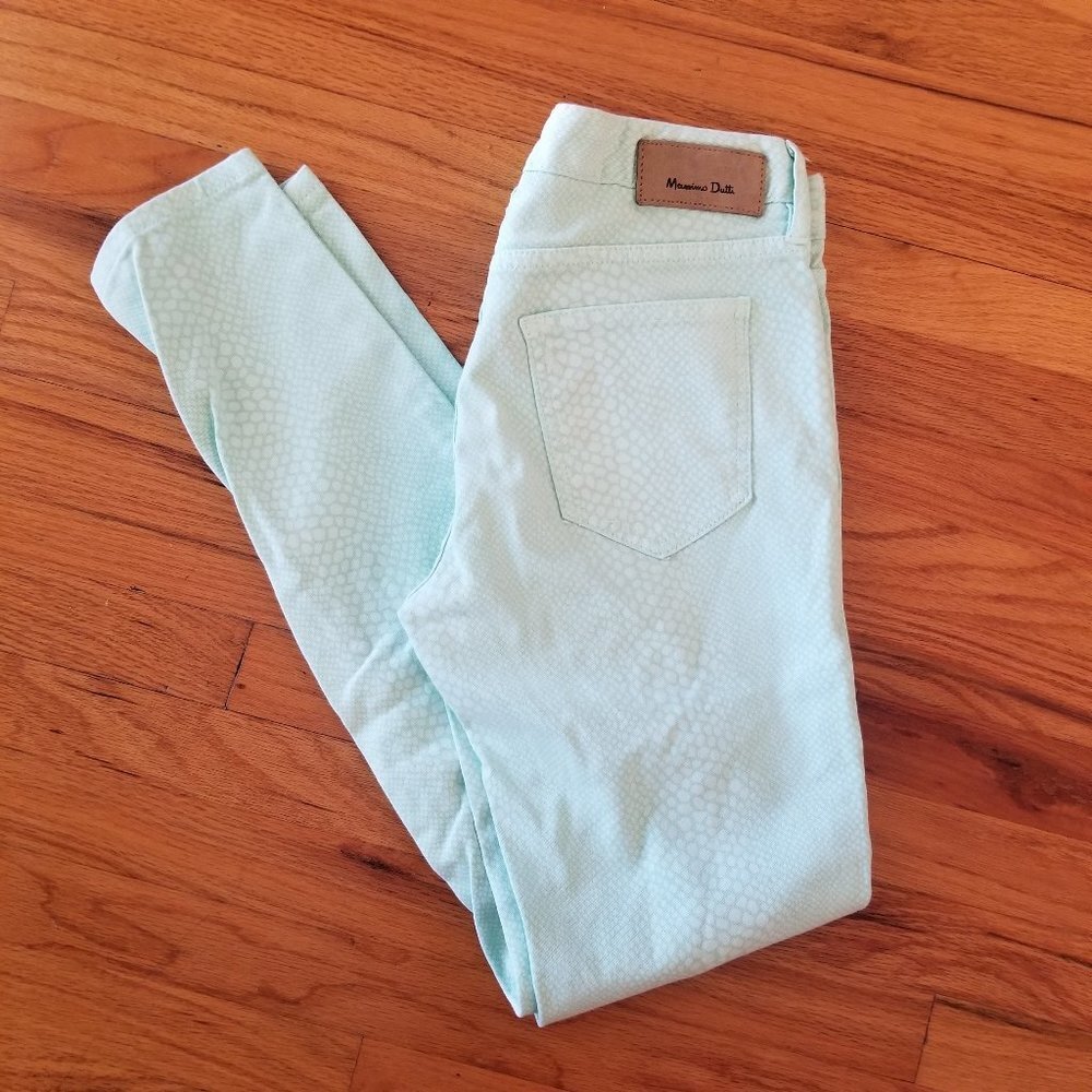 Massimo Dutti Aqua Blue Patterned Jeans